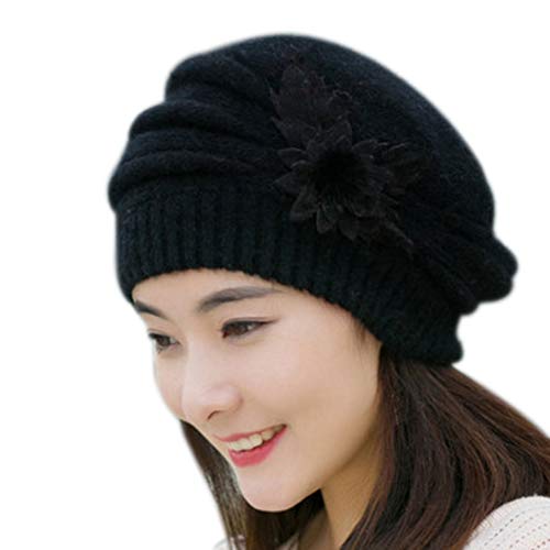 Outflower 1Pcs Béret Chapeau D'étudiant Noué Vintage Bonnet Tricoté Fleur Épais Chaud Femme Chapeau pour Sports de Plein Air Chaud Automne Hiver Outdoor Voyage Chapeau