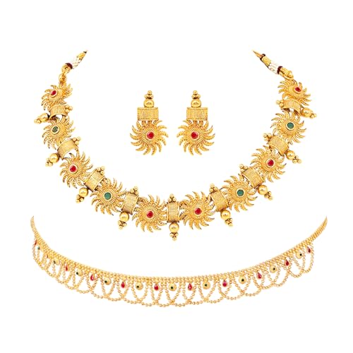 Image of Peora Gold Plated Bridal Jewellery Set with Kamarband Gift for Women Indian Traditional Ethnic Wedding