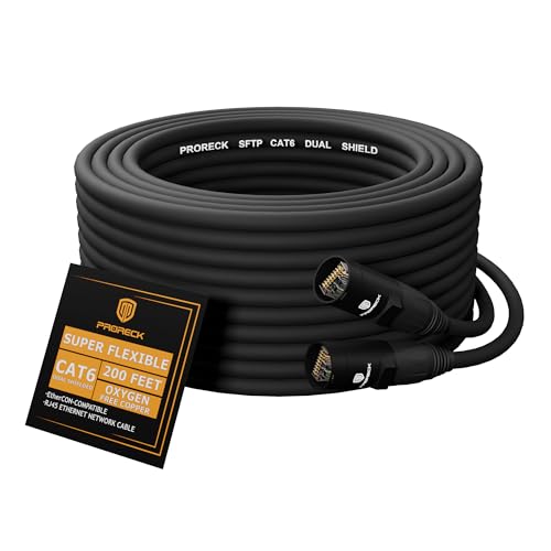 Image of PRORECK SFTP CAT6 Dual Shielded Ethernet Cable with EtherCON RJ45 Connectors,200ft, High-Speed, Ideal for Pro Sound Systems, Studio, and Live Performances (PR-C6B-200)