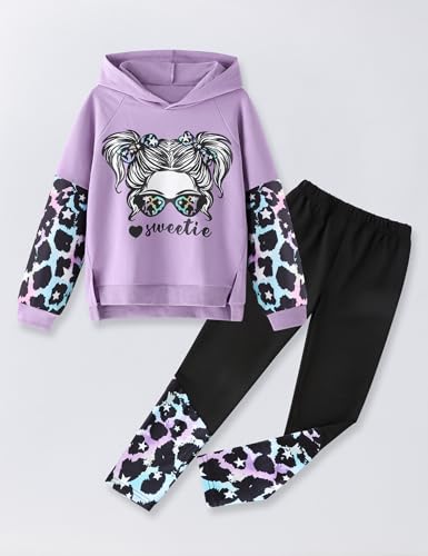 Image of Gaupafmb Girls Clothes Cool Girl Print Tie Dye Hoodie Pullover Sweatshirt Leggings 2PC Outfits