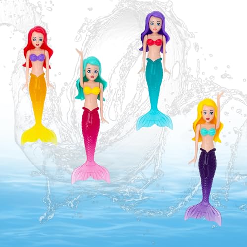 Shwdsy Jouets Piscine, 4 Pièces Jouet Sirene, PVC Poupée Sirene, Quatre Couleurs Jouet de Piscine Sirène, pour Les Jeux sous-Marins, la Formation à la...