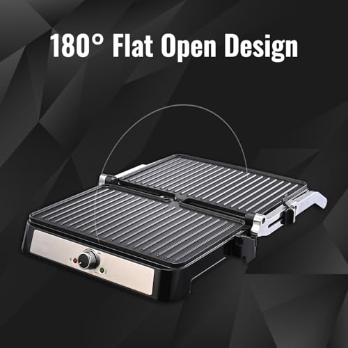 Image of Sujata 2000 W Multi Purpose XL Size Grill SG01 | Aluminium Grill Patty Plate | 180 Flat Open | Teflon Coating | Cool Touch Metal Body | Overheat protection