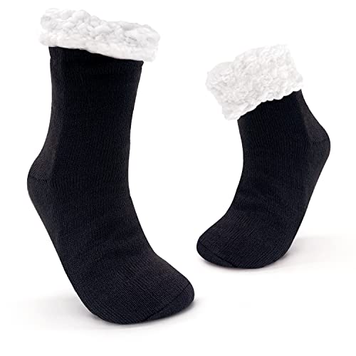 JOMIX Chaussons Chaussettes Homme Chaussette Antiderapante Homme Douces et Confortables Chaussettes d'hiver épaisses et Chaudes - Cadeaux pour Hommes 39-46 (Noir, 39_46)