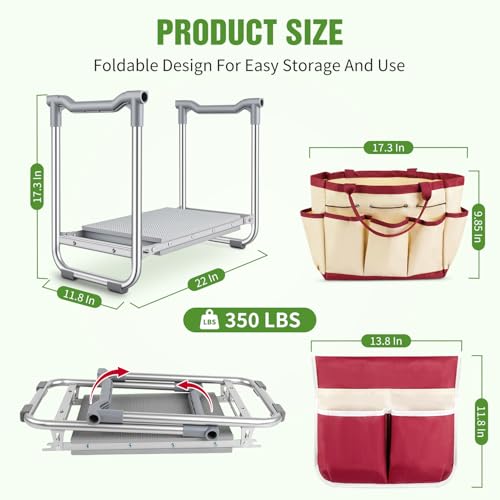 Foldable Garden Kneeler and Seat, 2 in 1 Heavy Duty Garden Stool, Portable Gardening Knee Seat with Pad & Tool Bag, Sturdy Garden Kneeling Bench for Weeding Planting, Supports Up to 400lbs - Image 3