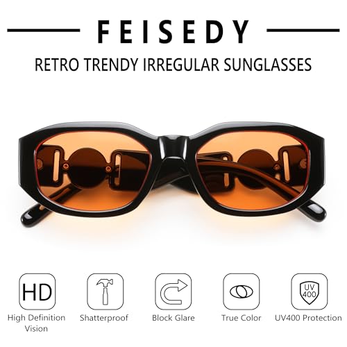 Image of FEISEDY Retro Trendy Rectangle Sunglasses Women Men Narrow Shades B2322 | |Vintage Shades |UV400 Protection |Blocks Glare |Women & Men |Comes With A Storage Case