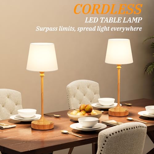 Image of Kakanuo Cordless Table Lamps Rechargeable Set - 2 Pack Wooden 4000mAH Battery Operated Lamps for Decor, 3000K Stepless Dimming Touch Control Wireless Lamps for Bedroom, Dining Table