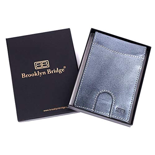 Image of Brooklyn Bridge Genuine Leather Money Clip Wallet for Men VT Silver Pearl - Premium Slim RFID Protected Leather Wallet with Cash Clip & Card Slots, Stylish Front Pocket Gift for Men