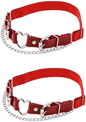 alisikee 2PCs Leather Leg Garter with Chains, Elastic Rock Heart Thigh Garter for Women, Red
