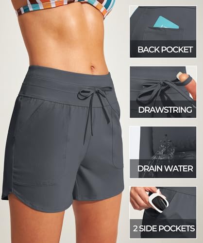 Image of IUGA Womens 5 inch Swim Board Shorts Stretchy High Waisted Beach Shorts for Women Quick Dry UPF 50+ Swimsuit Bottoms with Liner