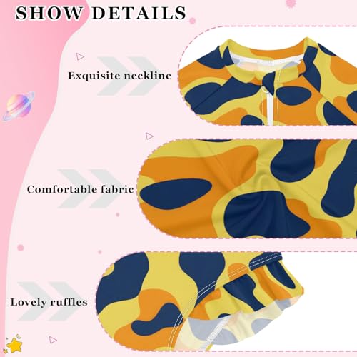 Orange Yellow Cow Girls Long Sleeve Swimsuit Rash Guard One Piece Bathing Suits Zipper 3-12T4