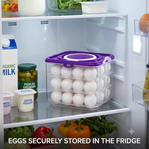 Image of Egg Storage Box - Egg Refrigerator Rectangular Storage Tray Stackable Abs Plastic Egg Storage Containers For Fridge And Kitchen Egg Storage Basket With Carry Holder (3 Layer)