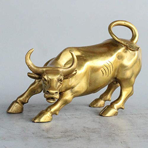ZHONGJIUYUAN Brass Charging Stock Market Bull Figurine Wall Street Sculptures Bull Ox Statue