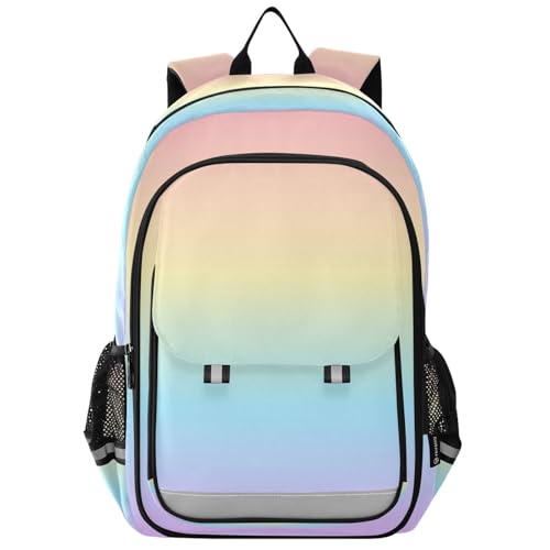 Plaaee Gradient Rainbow Pastel Backpack Kids' Backpacks Elementary School Backpack, 15L Children's School Bag for School, Picnics, Travel, Ages 6-12