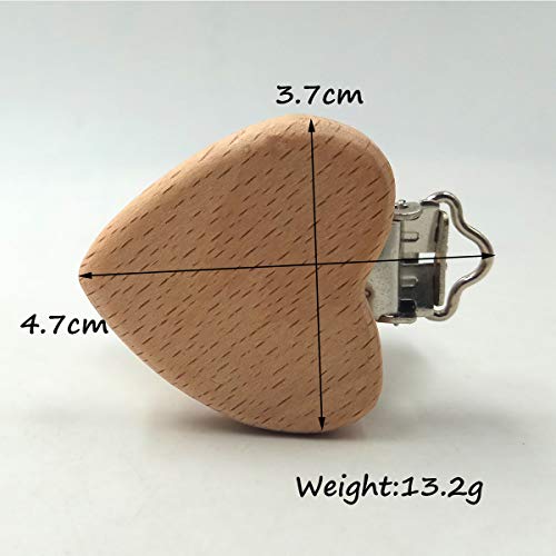 Image of 10pcs Natural Wood Suspender Pacifier Clips Cute Beech Wooden Animal Heart Shape Clips Charm DIY Beading Pacifier Chain Accessory