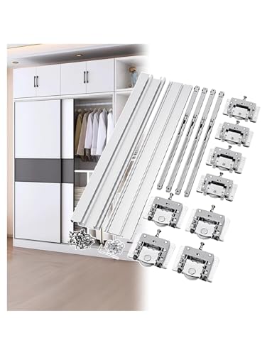 Kit de herrajes for puertas corredizas, corredera for armario con paneles de madera de 16-20 mm, juego de rieles superior e inferior for armario ropero.(L270cm/106.3in)