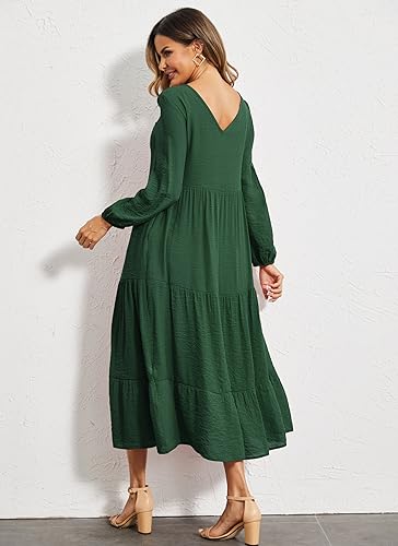 Image of Halife Women's Summer Casual Maxi Dresses Flowy Ruffle Boho Long Dresses with Pockets