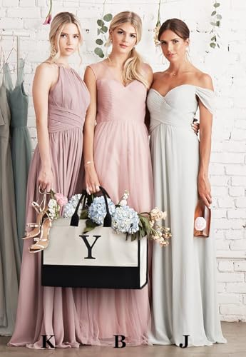 Image of GASSDA Initial Canvas Tote Bag Birthdays Gift for Women Mom Teacher Friend Bridesmaid,Custom for Wedding Beach Holidays