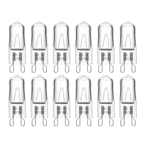 G9 Halogen Light Bulbs 230V 28W Dimmable 370LM Warm White 2700K 360 Beam Angle No Flicker G9 Halogen Capsule Bulbs for Cooking Lighting Wax Lamp RV Light Chandelier and Ceiling Lights 10 Pack