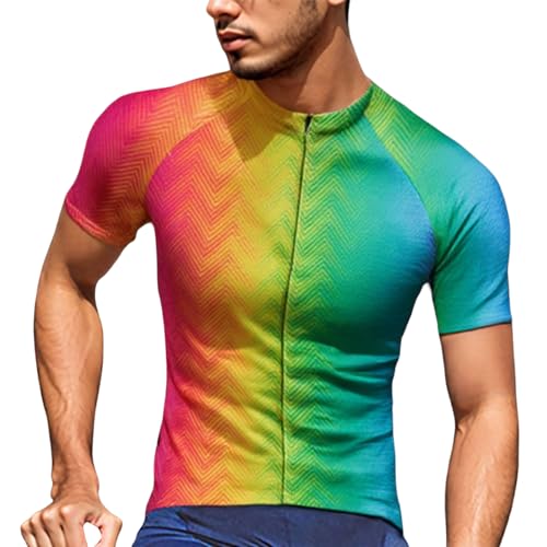 Maillot de ciclismo arco iris para hombre, camiseta de ciclismo de manga corta, transpirable, de secado rápido, colorida, camiseta deportiva LGBTQ MTB MTB, multicolor, XL