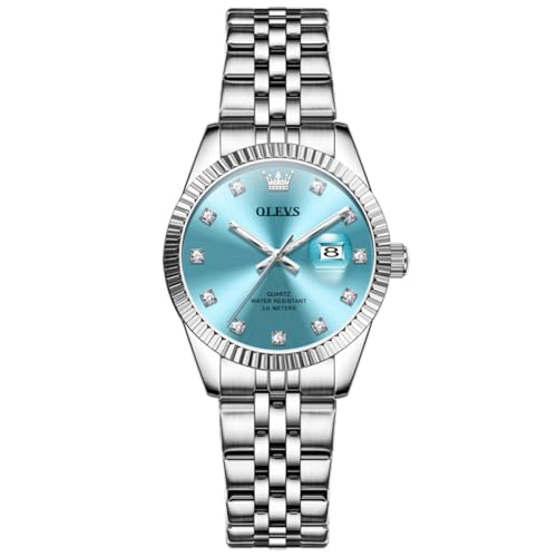 Image of OLEVS Watch Women Silver Watch for Women Luxury Diamond Womens Watches for Small Wrist Stainless Steel Waterproof Analog Quartz Date Elegant Reloj para Mujer