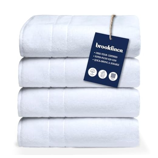 Brooklinen Super-Plush Turkish Cotton Bath Towel Set - Includes 4 Bath Towels Cotton, 820 GSM, Highly Absorbent, Machine Washable, Perfect for Home & Bathroom (White)