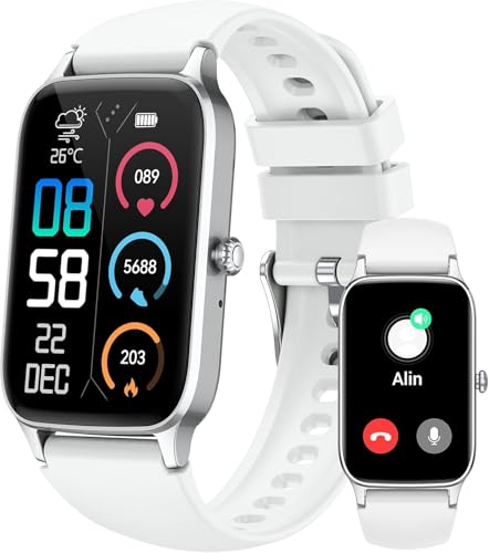 Image of Jugeman Smart Watch for Men Women, 1.57 inch Smartwatch (Answer /Make Call), 2026 New Fitness Tracker with 110+Sport Modes, Heart Rate /Sleep Monitor, IP68 Waterproof, Smartwatches for Android iOS White
