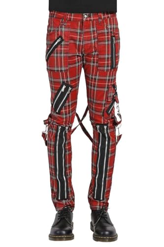 Tripp Mens Punk Bondage Pants [Red Plaid]