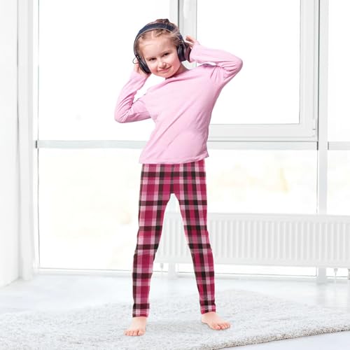 Girls Leggings Pink Red Tartan Plaid Kids Length Leggings Pants Toddler Athletic Soft Tights Trousers 4T4