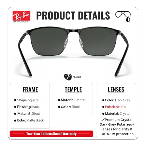 Image of Ray-Ban RB3686 CHROMANCE POLARIZED Square Shape Sunglasses for Men & Women with Official Eyewear Kit