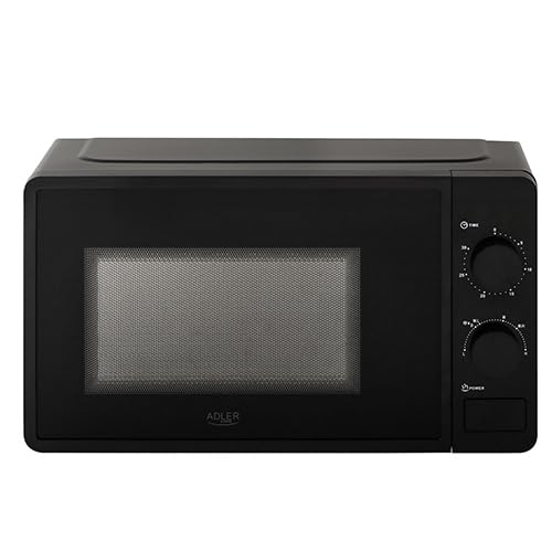 ADLER EUROPE AD 6206 Mikrowellenherd - 20L Kapazität, 700W Leistung, 6 Leistungsstufen, Auftaufunktion, Mechanische Steuerung, LED-Innenbeleuchtung, Schwarz