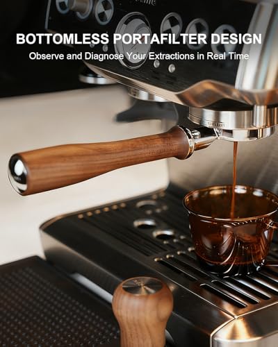 Image of Bottomless Portafilter 54mm for Breville Barista Express /Pro /Touch Walnut | Fits Breville 54mm Barista Express /Pro /Touch. Handcrafted American walnut handle. Bottomless for rich crema & shot monitoring