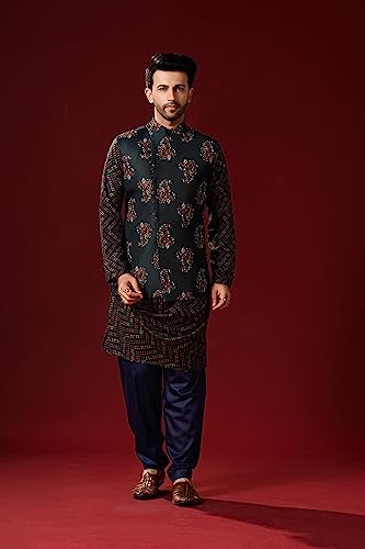 Elina fashion Men's Cotton Kurta Pajama Set With Printed Jacket (Waistcoat) Designer Indian Ethnic Wear2