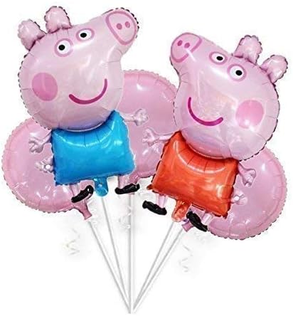 Large 32" George and Peppa Balloons Bouquet 5 pcs Kids Birthday Theme Party Balloons Party Supplies Party Favors Birthday Foil Helium Balloon