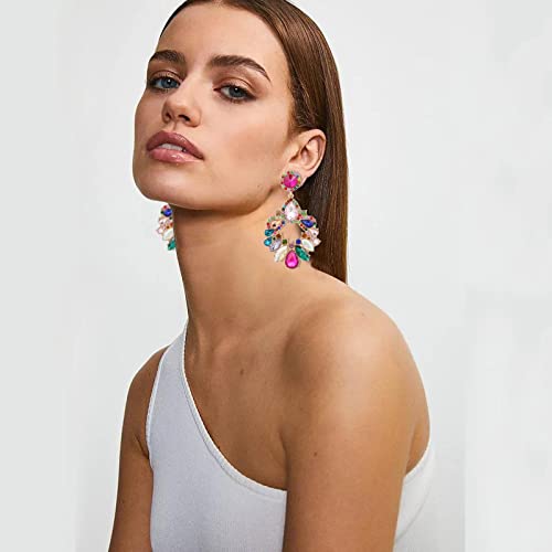 Fashion Rhinestone Statement Drop Dangle Earrings Large Colorful Crystal Chandelier Earrings for Women Bridal Wedding Party Prom2