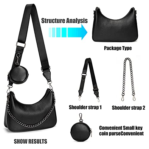 Image of myfriday Women PU Hobo Crossbody Bag, Coin Purse, 2 Straps Shoulder Purse | Anti-scratch PU, center divider, zipper pocket and coin pouch organize cosmetics, wallet and phone for commute or dates