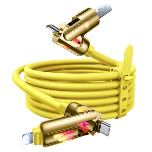 LISEN 6.6FT 240W 4-in-1 Multi Charging Cable, USB A/C to C/L, Yellow, for iPhone 16/15/14 Pro Max/MacBook/iPad Pro/Samsung Galaxy