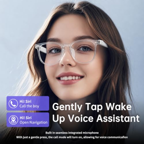 Image of Smart Glasses for Women, Bluetooth Glasses with Transparent Frame | Photochromic Lenses Touch Control Voice Assistant Open-Ear Audio Hands-Free Calls Lightweight Comfortable for Work Relax