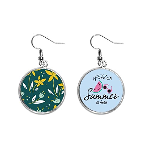 Pendientes de sandía cómodos para lóbulo con flores amarillo verde