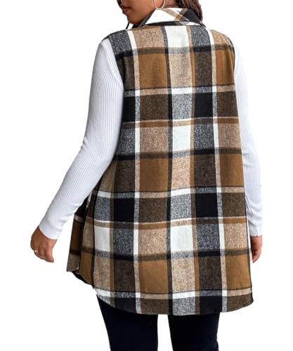 Mina Self 2025 Women's Fall Flannel Plaid Vest Tops - Sleeveless Long Single Breasted Casual Fashion Jackets with Pockets2