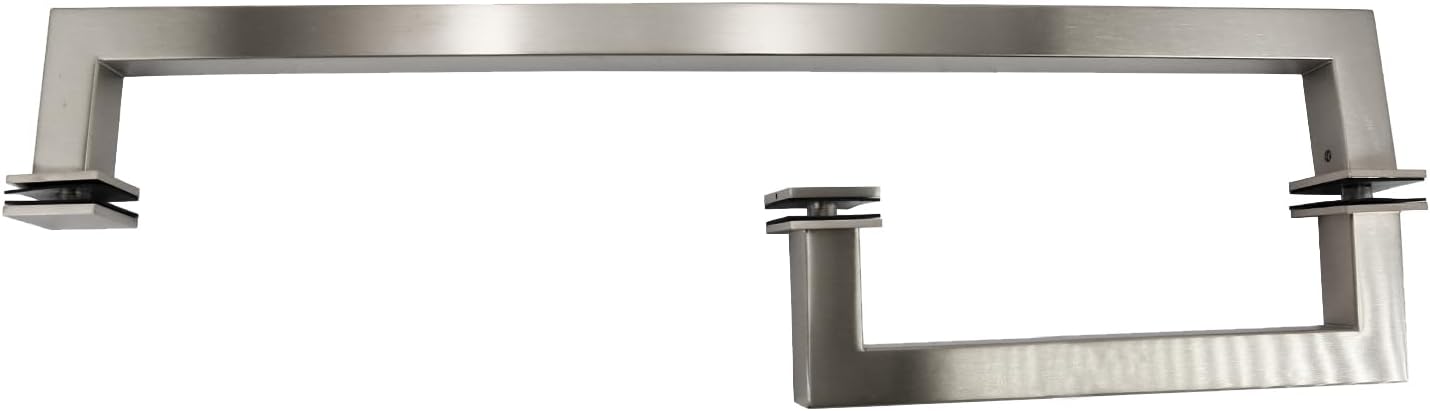 Square 8" Shower Door Pull Handle & 18" Towel Bar Set – 304 Stainless Steel, Satin Brush Finish SQ8X18S
