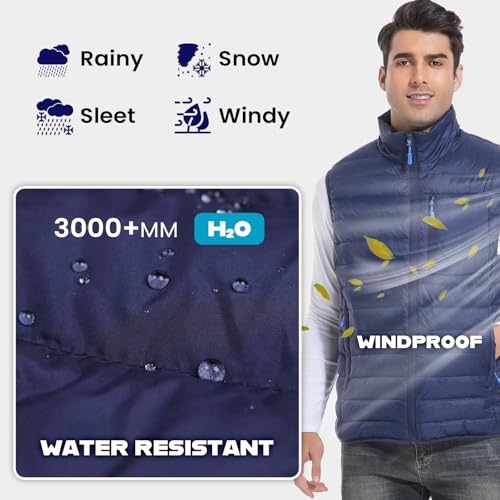 Image of Down Vest for Men Packable Full Zip Stand Collar Down Outerwear Winter Gilet for Golf