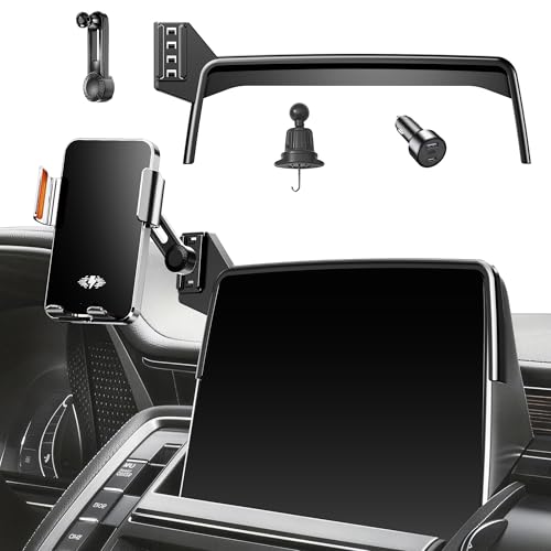 Car Phone Mount for 2021-2024 Chevrolet‌ Suburban/Tahoe & GMC Yukon/Yukon XL, Smart Auto-Clamping on 10.2" Touchscreen, 15W Wireless Fast Charging, Premium Aluminum Holder, Without Blocking Airflow
