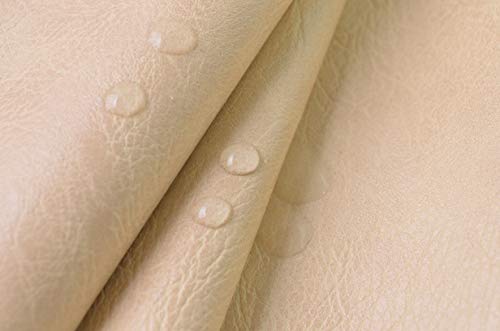 Image of Wento Thick 1 Yard Faux Leather Soft Skin Grain PU Fabric for Furniture Cover, Reupholster Sofa Chairs, Cushions, Vinyl Upholstery (1yard, Beige)