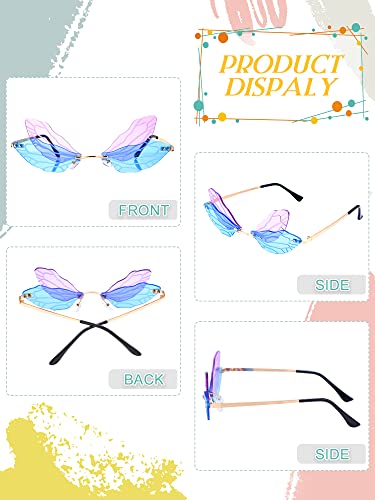 7 Pieces Dragonfly Sunglasses Fairy Glasses Butterfly Glasses Rimless Sunglasses for Women Men3