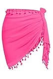 Holipick Sarong Coverups for Women Long Bathing Suit Wraps Skirt Beach Sarongs Wrap Cover Up Tassels Neon Pink