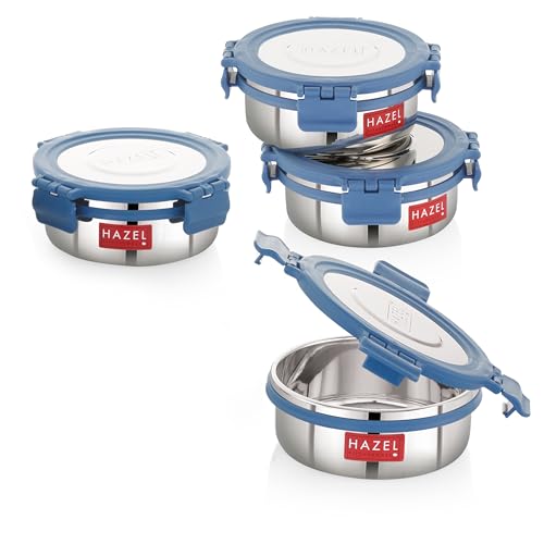 Image of HAZEL Stainless Steel Storage Containers for Kitchen, Air Tight, 360 Ml, Tiffin Box Set of 4