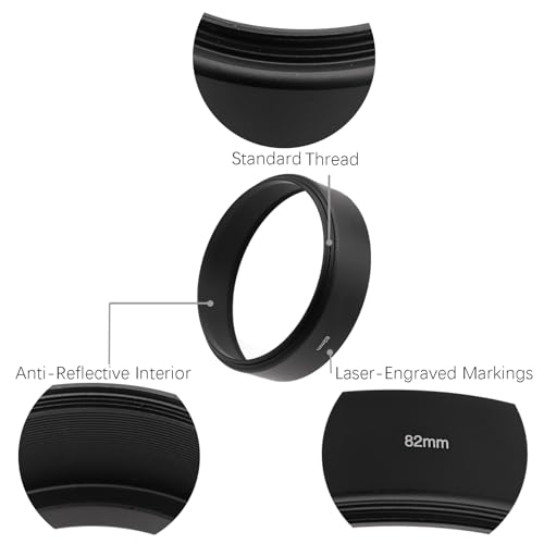 Parasol de metal estándar para lente, montaje roscado estándar, negro, compatible con diámetros de filtro de 35/46/49/52/55/58/62/67/72/77/82 mm miniatura 6