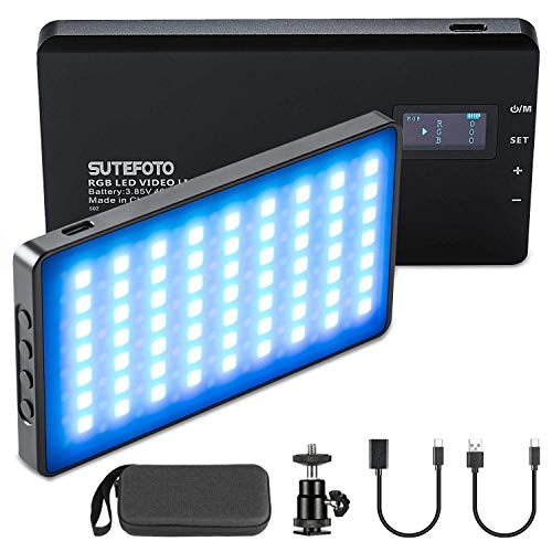 RGB LED Videoleuchte 2500K ~ 8500K 0-1530 ° Vollfarbkamerabeleuchtung Minitasche 0-100% einstellbar dimmbar Eingebauter 4000 mAh Akku mit 360 °