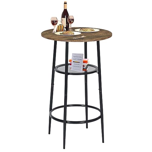 HOMEMAKE FURNITURE Mesa de Bar de Moda de Estilo Moderno, Mesa de Comedor Redonda de Doble Capa, Tablero Pb, Patas de Mesa de Metal Negro, Adecuada Para Bar,...