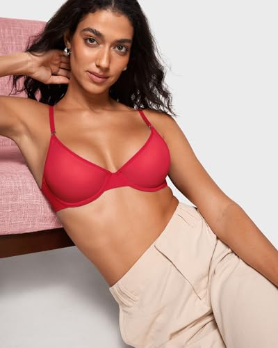 Image of INLYRIC Women's Cosnufy Sheer Balconette Bra Demi Unlined Plunge Mesh See Through Sexy Bras Underwire